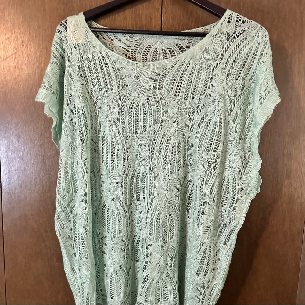 Paige Danielle Mint Green Crochet Lace Women’s Short Sleeve Top Sz XL Boho - Picture 3 of 9